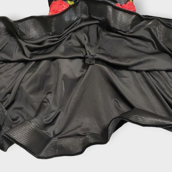 Gothic Black Velvet Red Rose Structured Mini Dress Sz 0 Y2K Dark Romance Prom - Picture 14 of 14